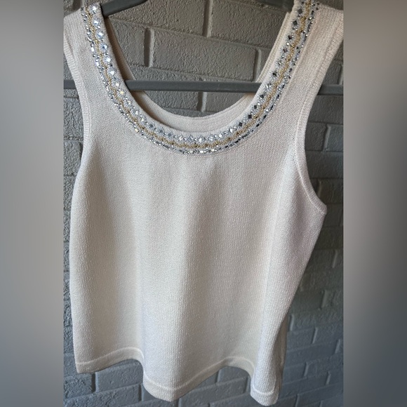 St. John cream sweater shell with sequins - Picture 9 of 13